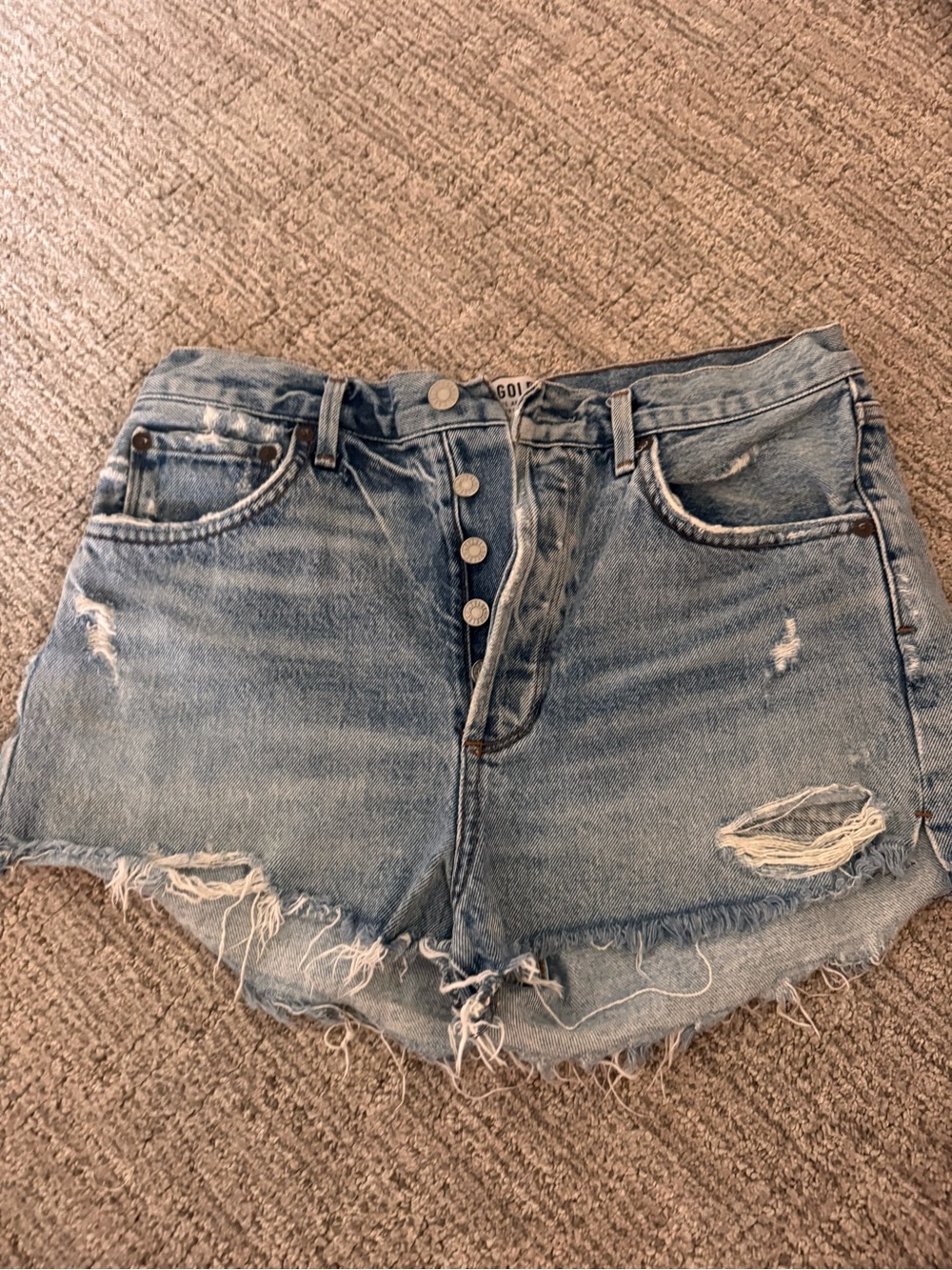 Agolde High-Rise Distressed Denim Shorts - Light Blue